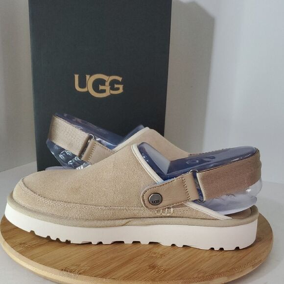 UGG Mens Goldencoast Clog Size US 9 Beige Suede Slingback Slide Sandal NWT - Picture 6 of 10